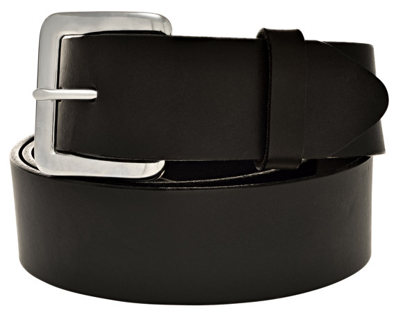 White Gate Black Leather Belt 1 1/2" (#2632)